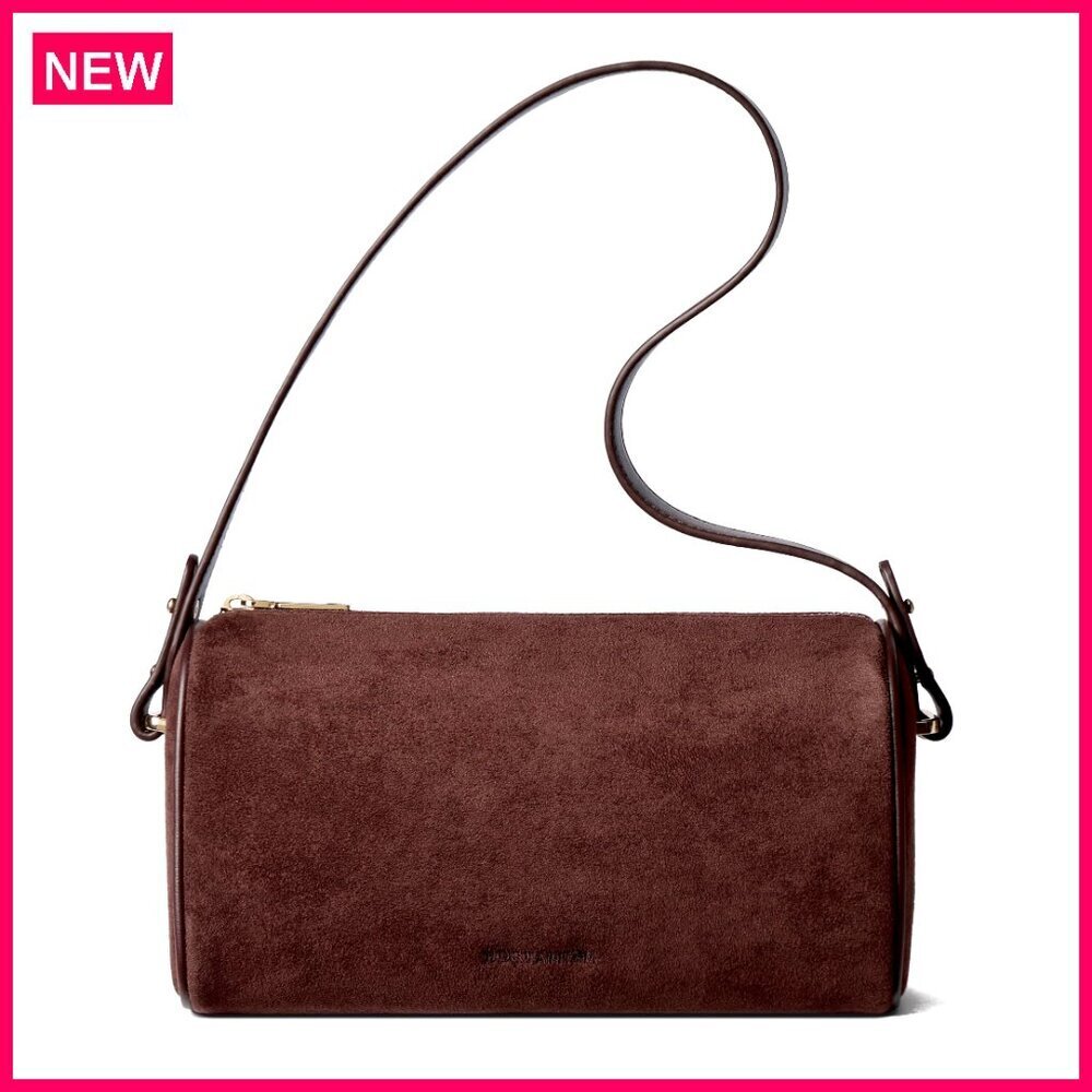 Vintage Barrel Crossbody Purse with Adjustable Straps, Suede Leather
